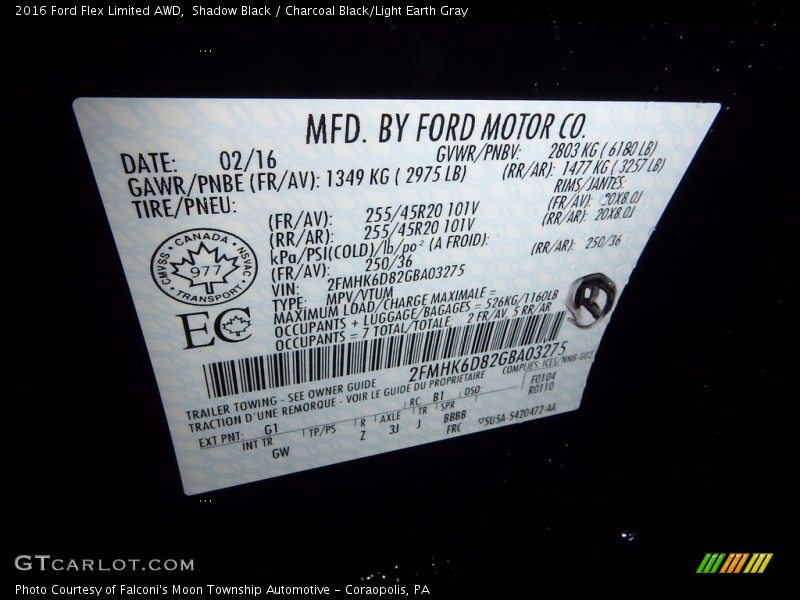 Shadow Black / Charcoal Black/Light Earth Gray 2016 Ford Flex Limited AWD