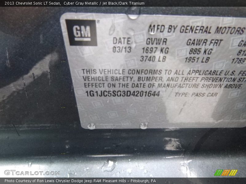 Cyber Gray Metallic / Jet Black/Dark Titanium 2013 Chevrolet Sonic LT Sedan