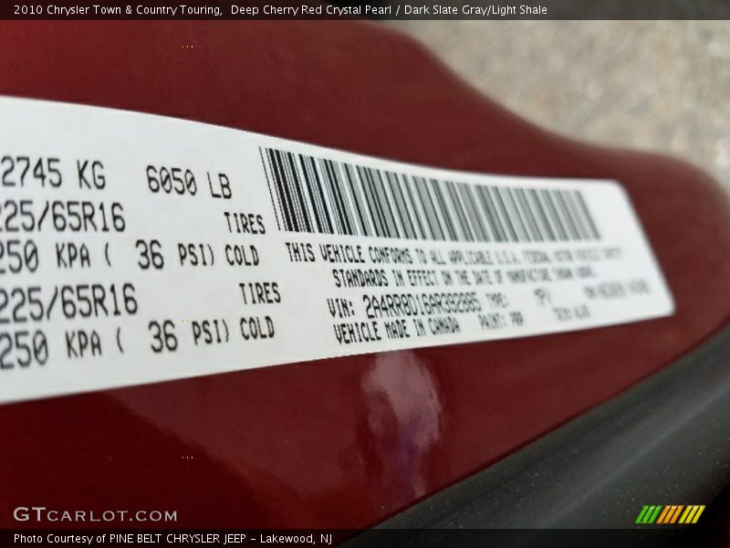 Deep Cherry Red Crystal Pearl / Dark Slate Gray/Light Shale 2010 Chrysler Town & Country Touring