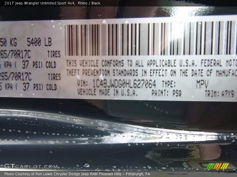Rhino / Black 2017 Jeep Wrangler Unlimited Sport 4x4