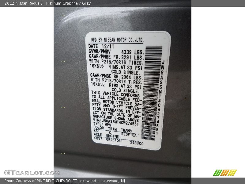 Platinum Graphite / Gray 2012 Nissan Rogue S