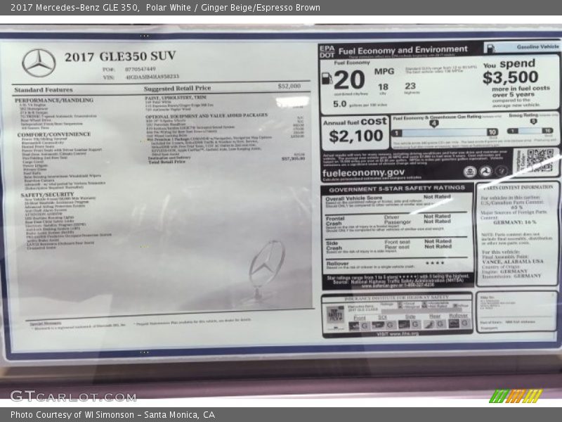 Polar White / Ginger Beige/Espresso Brown 2017 Mercedes-Benz GLE 350