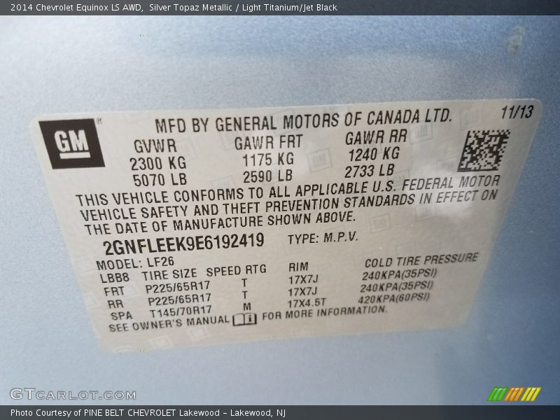 Silver Topaz Metallic / Light Titanium/Jet Black 2014 Chevrolet Equinox LS AWD