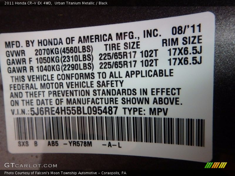 Urban Titanium Metallic / Black 2011 Honda CR-V EX 4WD