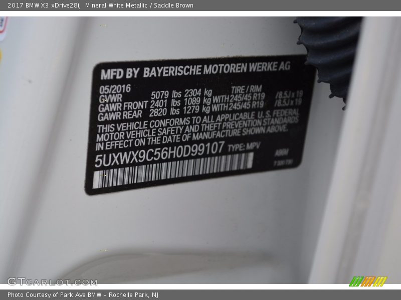 Mineral White Metallic / Saddle Brown 2017 BMW X3 xDrive28i