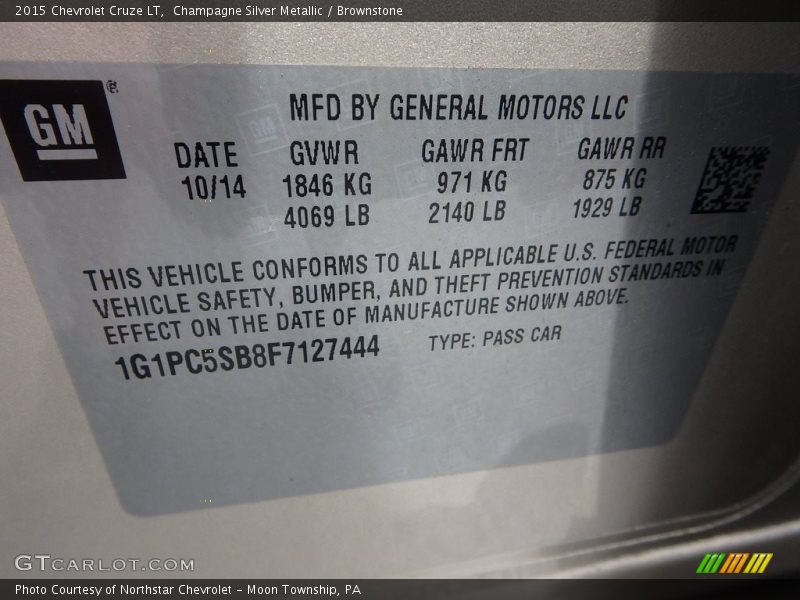 Champagne Silver Metallic / Brownstone 2015 Chevrolet Cruze LT