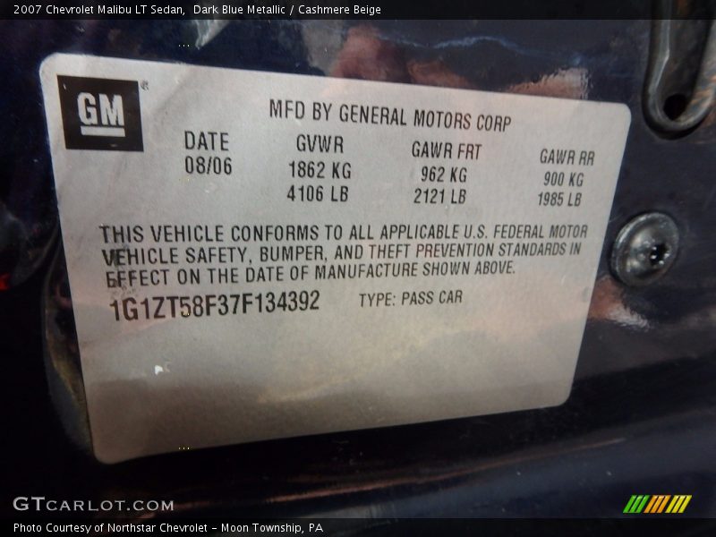 Dark Blue Metallic / Cashmere Beige 2007 Chevrolet Malibu LT Sedan