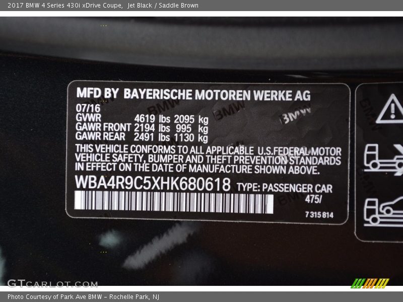 Jet Black / Saddle Brown 2017 BMW 4 Series 430i xDrive Coupe