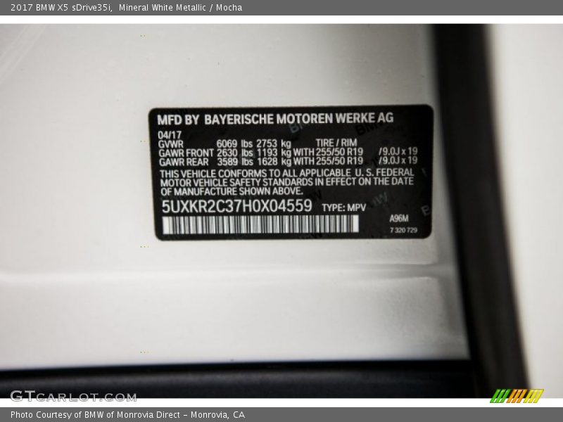 Mineral White Metallic / Mocha 2017 BMW X5 sDrive35i