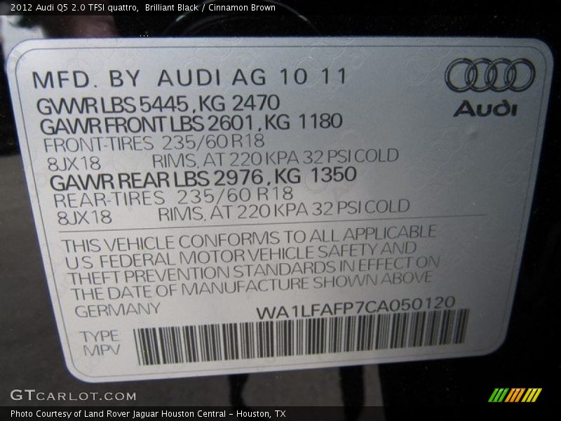 Brilliant Black / Cinnamon Brown 2012 Audi Q5 2.0 TFSI quattro