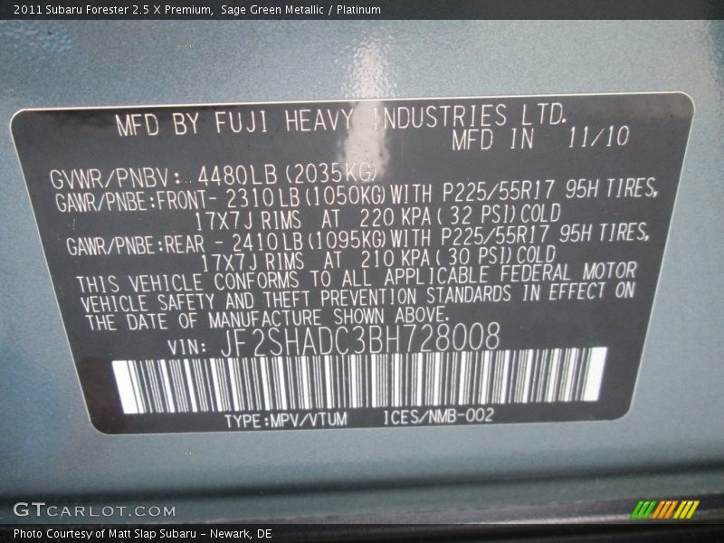 Sage Green Metallic / Platinum 2011 Subaru Forester 2.5 X Premium