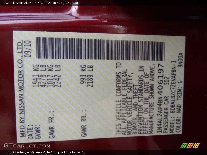 Tuscan Sun / Charcoal 2011 Nissan Altima 2.5 S