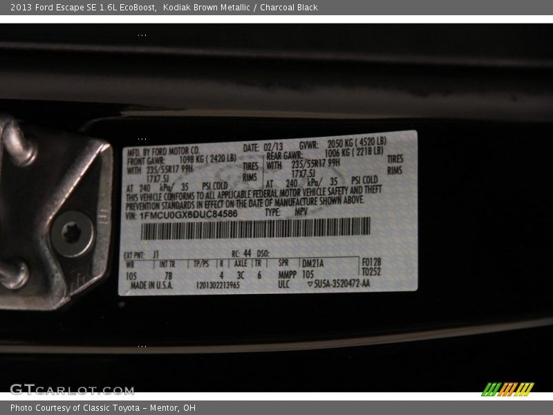 Kodiak Brown Metallic / Charcoal Black 2013 Ford Escape SE 1.6L EcoBoost
