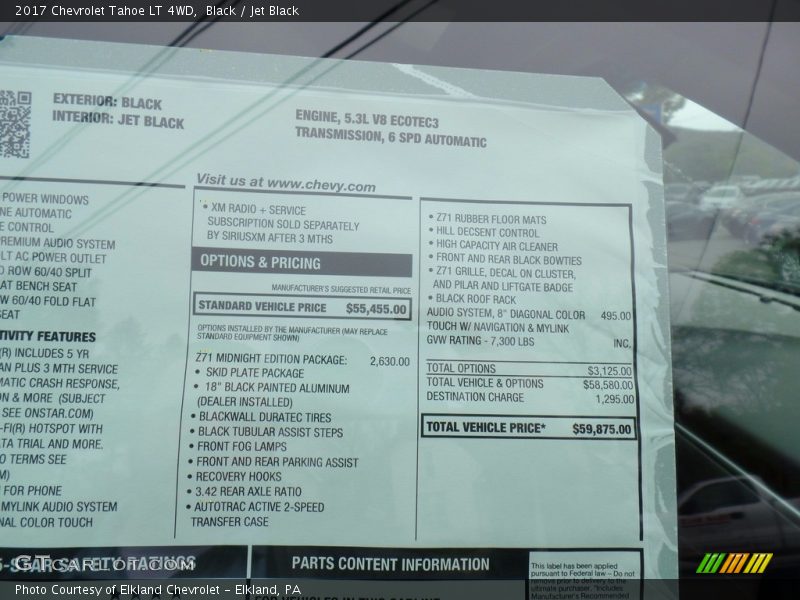 Black / Jet Black 2017 Chevrolet Tahoe LT 4WD