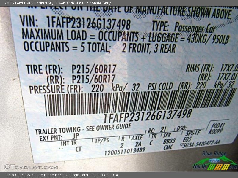 Silver Birch Metallic / Shale Grey 2006 Ford Five Hundred SE