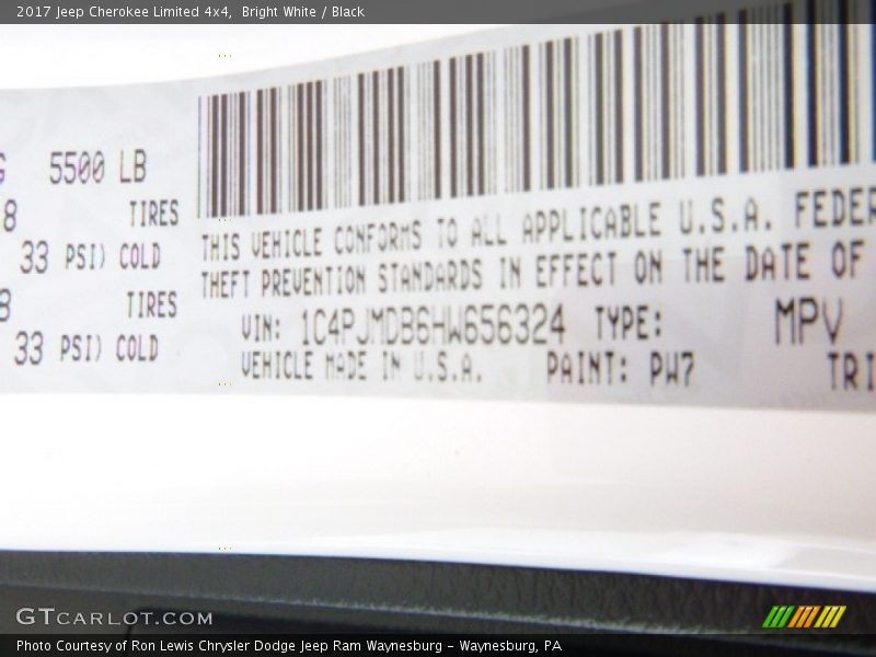 Bright White / Black 2017 Jeep Cherokee Limited 4x4