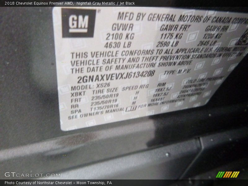 Nightfall Gray Metallic / Jet Black 2018 Chevrolet Equinox Premier AWD