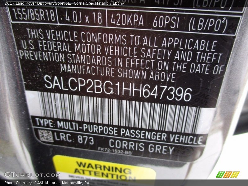 Corris Grey Metallic / Ebony 2017 Land Rover Discovery Sport SE