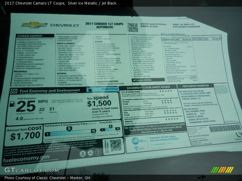 Silver Ice Metallic / Jet Black 2017 Chevrolet Camaro LT Coupe