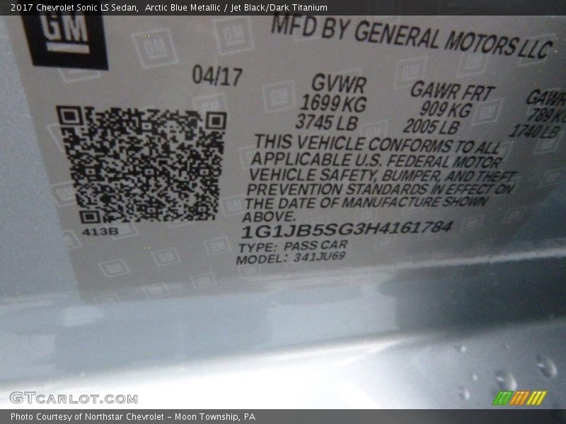 Arctic Blue Metallic / Jet Black/Dark Titanium 2017 Chevrolet Sonic LS Sedan