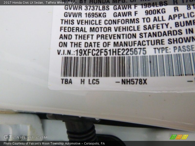 Taffeta White / Ivory 2017 Honda Civic LX Sedan