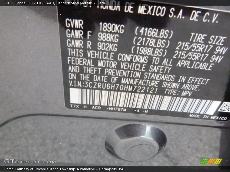 Modern Steel Metallic / Black 2017 Honda HR-V EX-L AWD