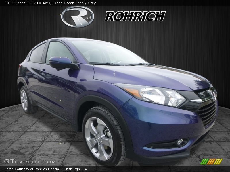 Deep Ocean Pearl / Gray 2017 Honda HR-V EX AWD