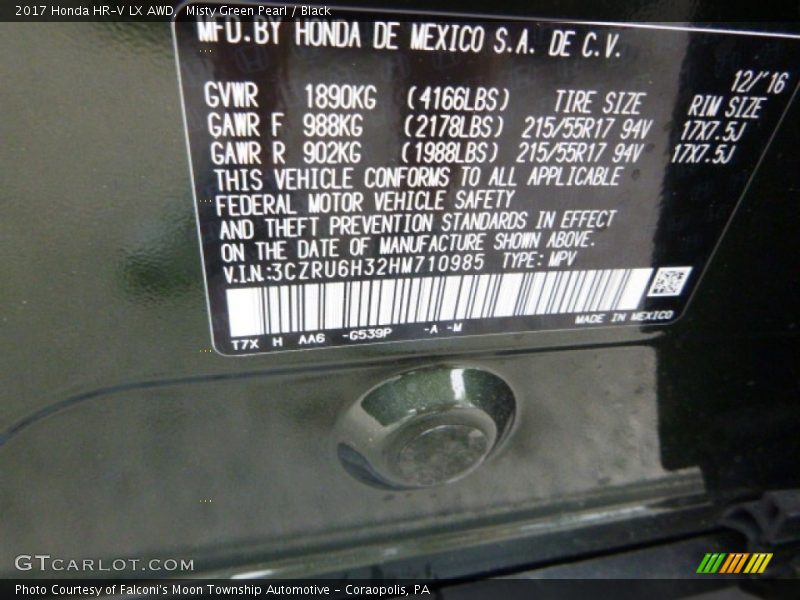 Misty Green Pearl / Black 2017 Honda HR-V LX AWD