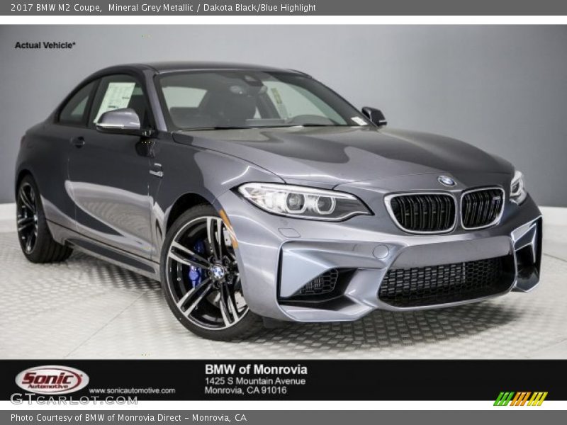 Mineral Grey Metallic / Dakota Black/Blue Highlight 2017 BMW M2 Coupe
