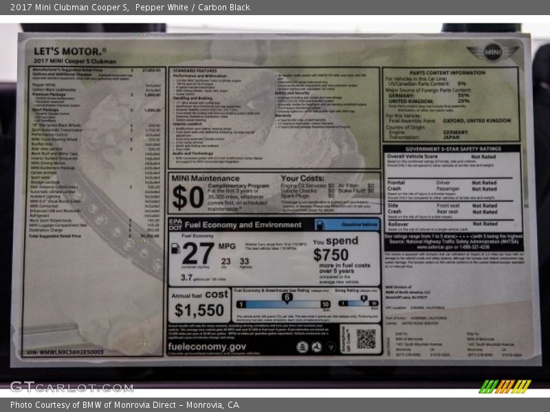 Pepper White / Carbon Black 2017 Mini Clubman Cooper S