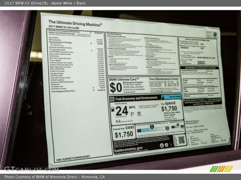 Alpine White / Black 2017 BMW X3 sDrive28i