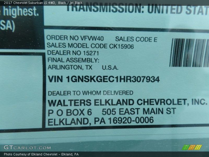 Black / Jet Black 2017 Chevrolet Suburban LS 4WD