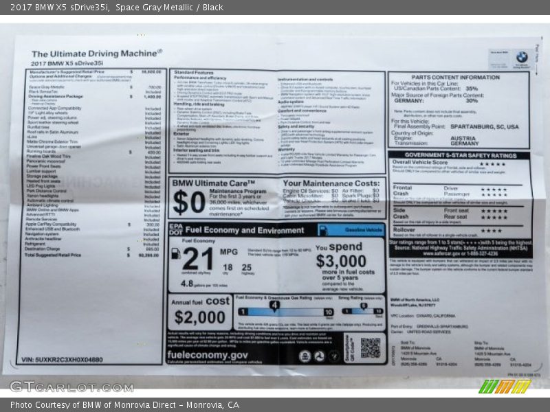 Space Gray Metallic / Black 2017 BMW X5 sDrive35i