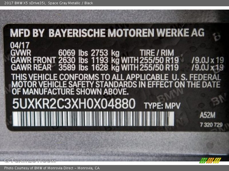 Space Gray Metallic / Black 2017 BMW X5 sDrive35i