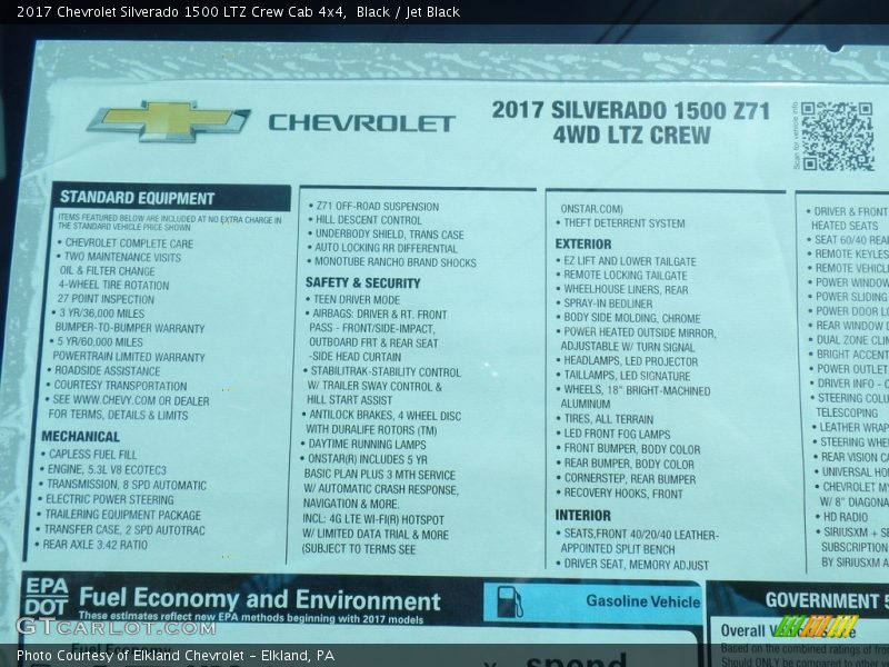  2017 Silverado 1500 LTZ Crew Cab 4x4 Window Sticker