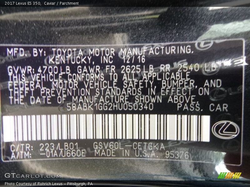 Caviar / Parchment 2017 Lexus ES 350