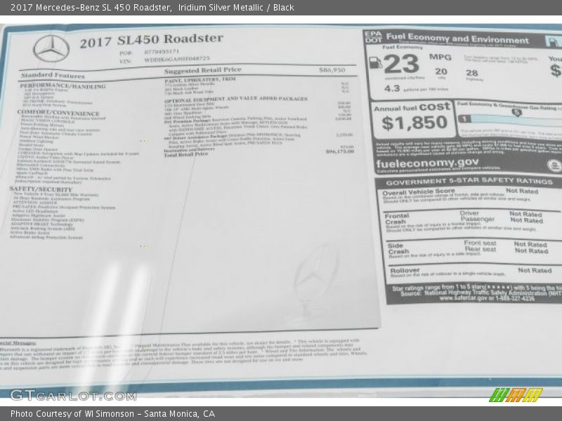 Iridium Silver Metallic / Black 2017 Mercedes-Benz SL 450 Roadster