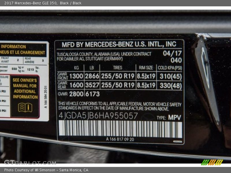 Black / Black 2017 Mercedes-Benz GLE 350