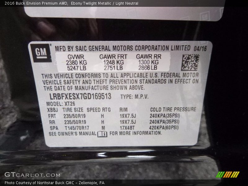 Ebony Twilight Metallic / Light Neutral 2016 Buick Envision Premium AWD