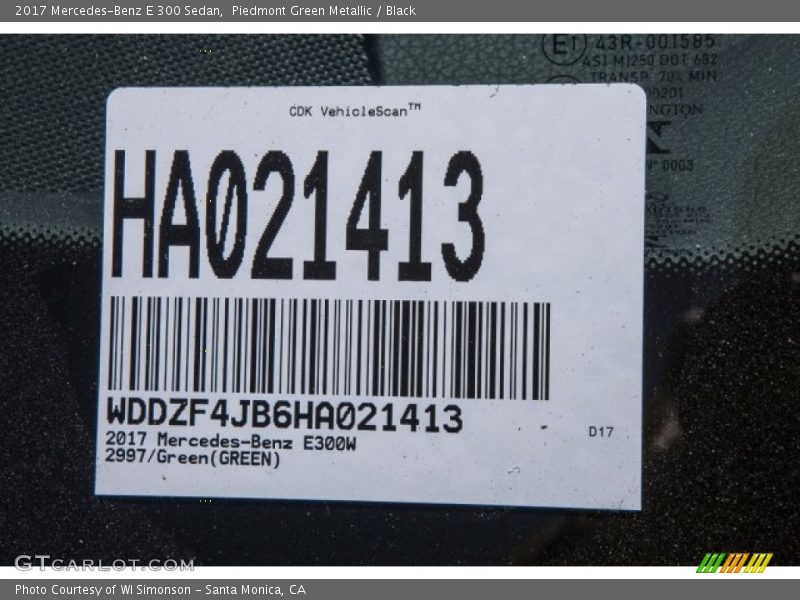 Piedmont Green Metallic / Black 2017 Mercedes-Benz E 300 Sedan