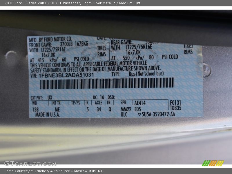 Ingot Silver Metallic / Medium Flint 2010 Ford E Series Van E350 XLT Passenger