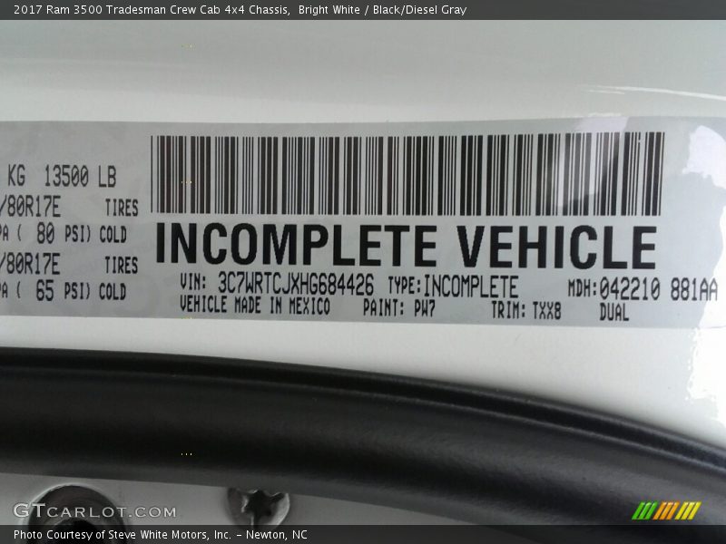 Bright White / Black/Diesel Gray 2017 Ram 3500 Tradesman Crew Cab 4x4 Chassis