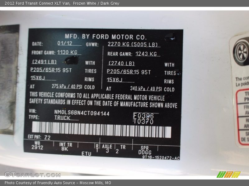 Frozen White / Dark Grey 2012 Ford Transit Connect XLT Van