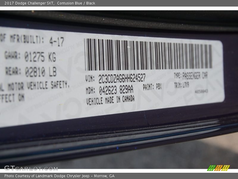 2017 Challenger SXT Contusion Blue Color Code PBX