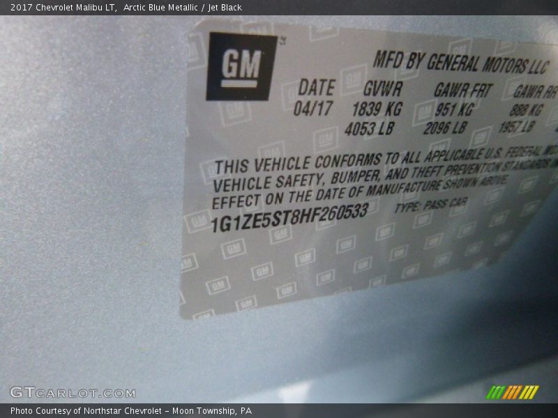 Arctic Blue Metallic / Jet Black 2017 Chevrolet Malibu LT