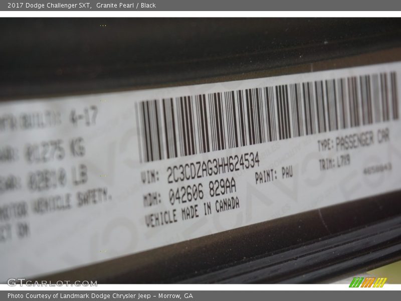 Granite Pearl / Black 2017 Dodge Challenger SXT