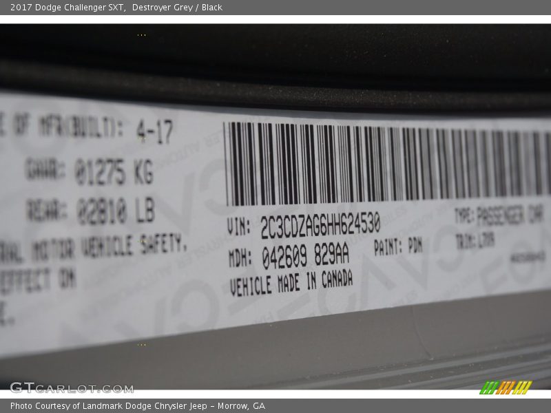 Destroyer Grey / Black 2017 Dodge Challenger SXT