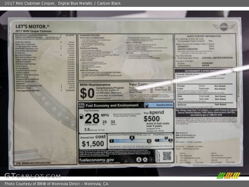 Digital Blue Metallic / Carbon Black 2017 Mini Clubman Cooper