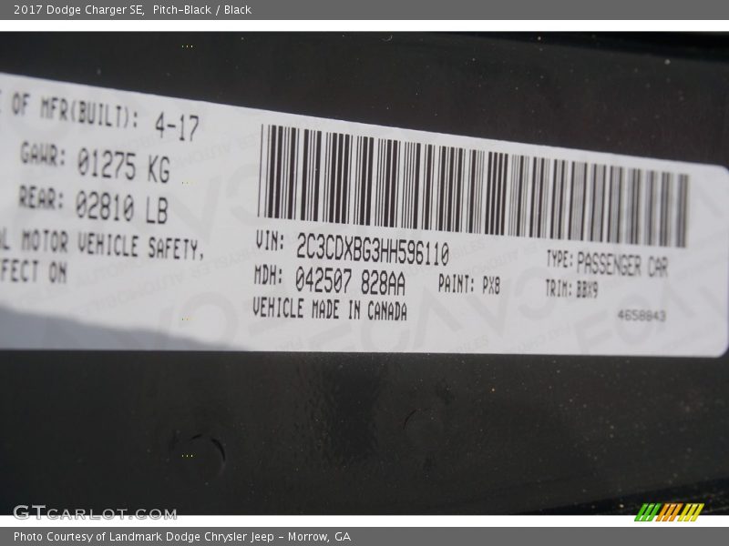 Pitch-Black / Black 2017 Dodge Charger SE