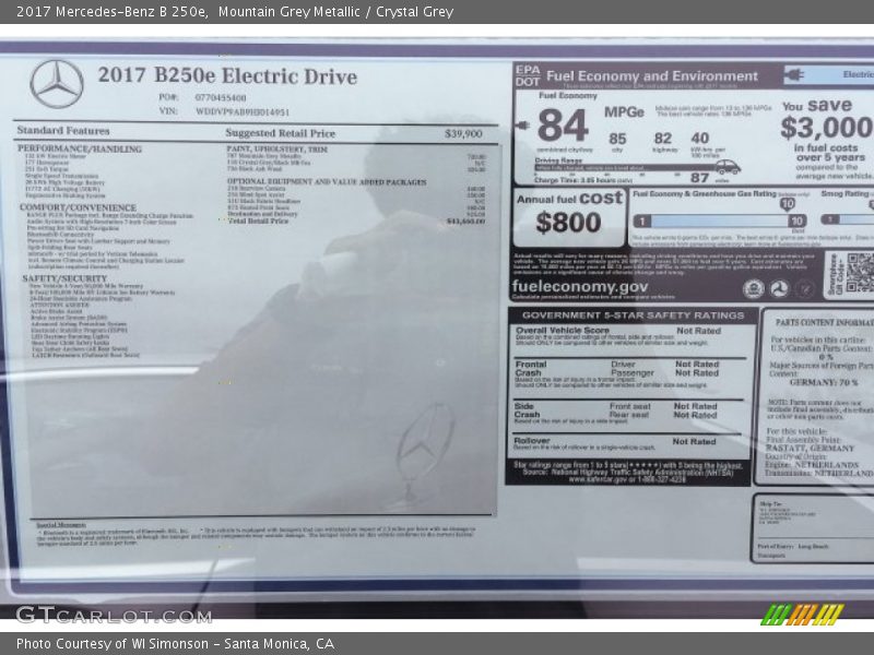 Mountain Grey Metallic / Crystal Grey 2017 Mercedes-Benz B 250e